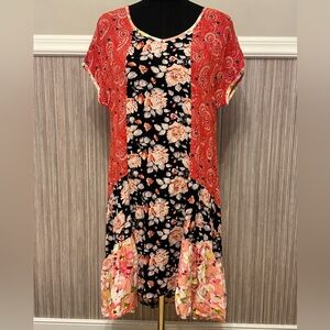 Chelsea & Theodore Patchwork Floral Dress Boho Mixed Print Ruffle Hem Size M